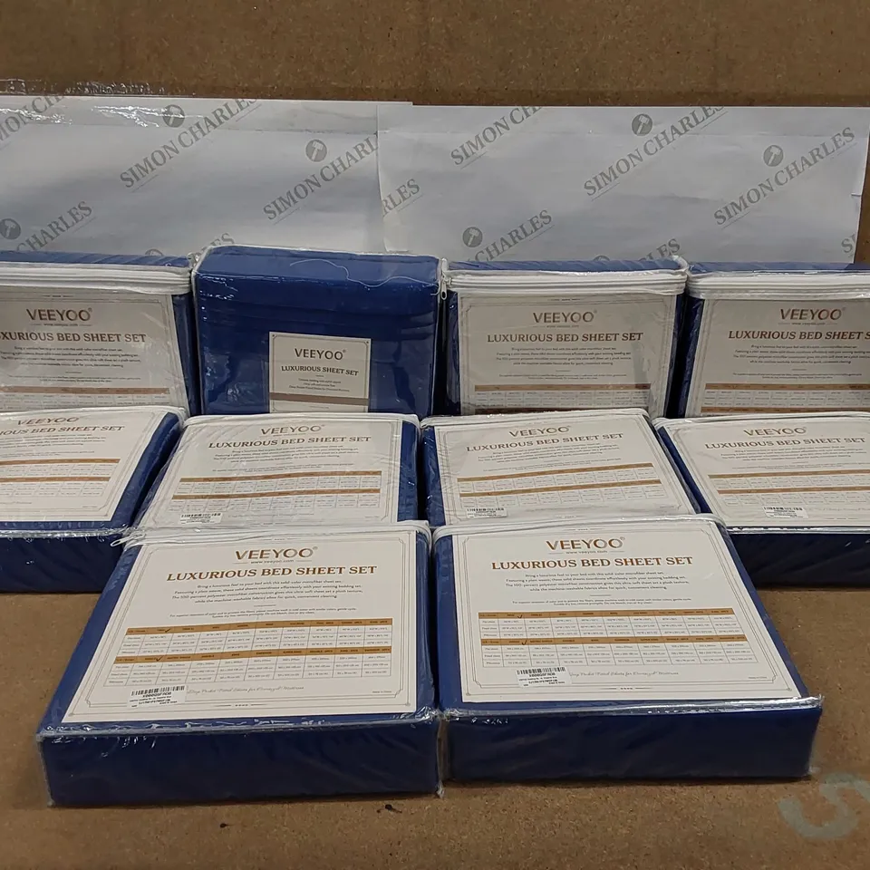 BOX OF 10X VEEYOO BEDSPREAD COVERLET SETS - BLUE, 1 KING SIZE, 9 SINGLES (1 BOX)