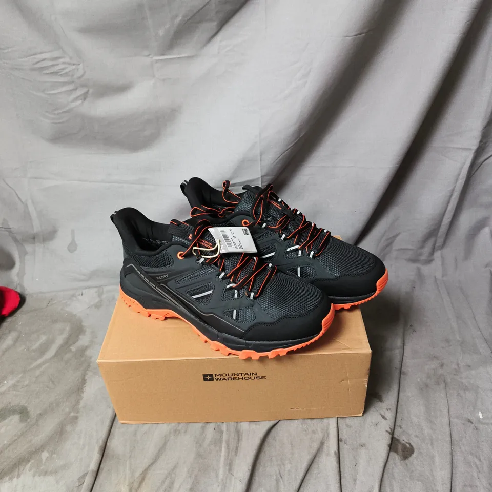MOUNTAIN WAREHOUSE MEN'S HIKING SHOES – BLACK/GREY WITH ORANGE OUTSOLE UK SIZE 10
