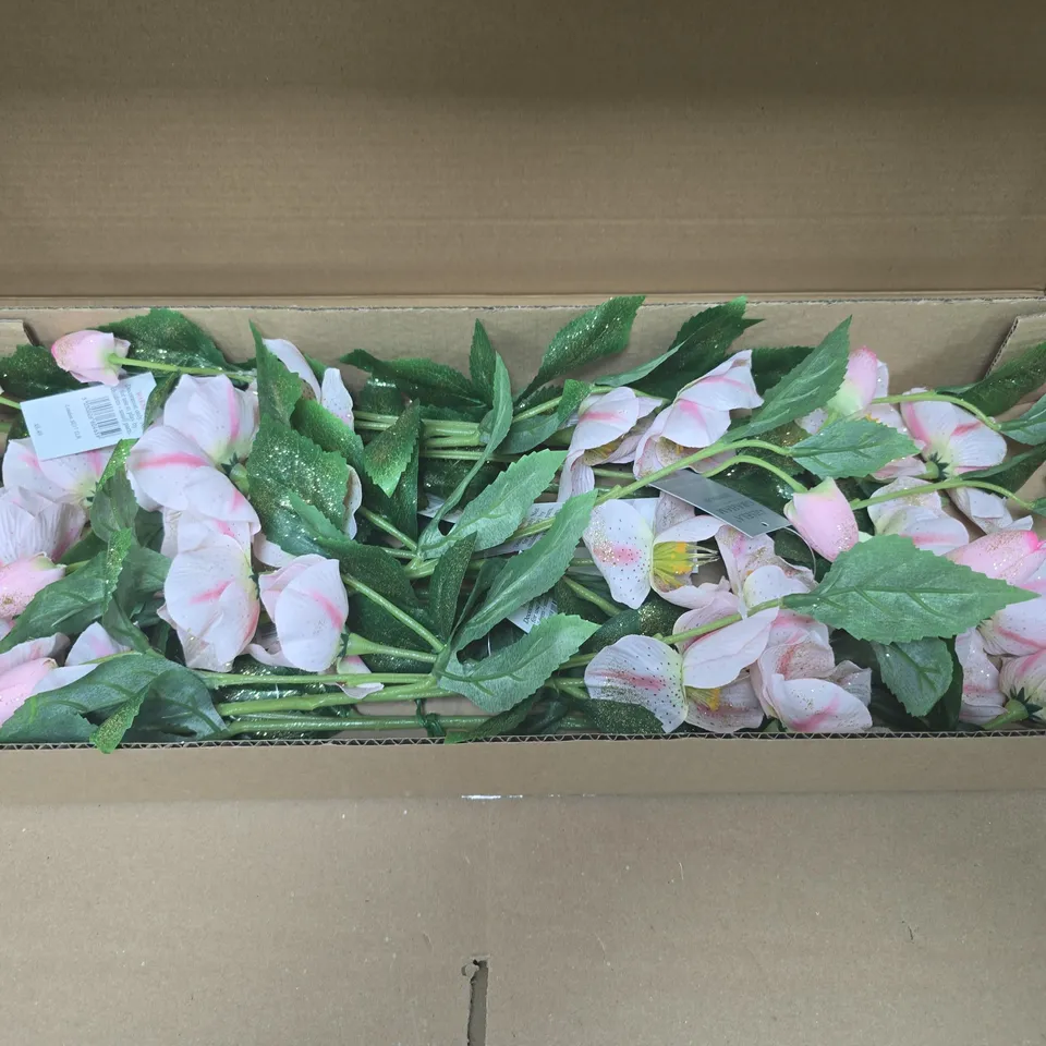 BOX OF APPROXIMATELY 12 GISELA GRAHAM PINK GLITTER FAUX FLOWER ARRANGEMENTS