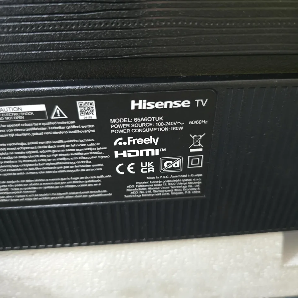 HISENSE 65A6QTUK 65-INCH TV – CRACKED SCREEN