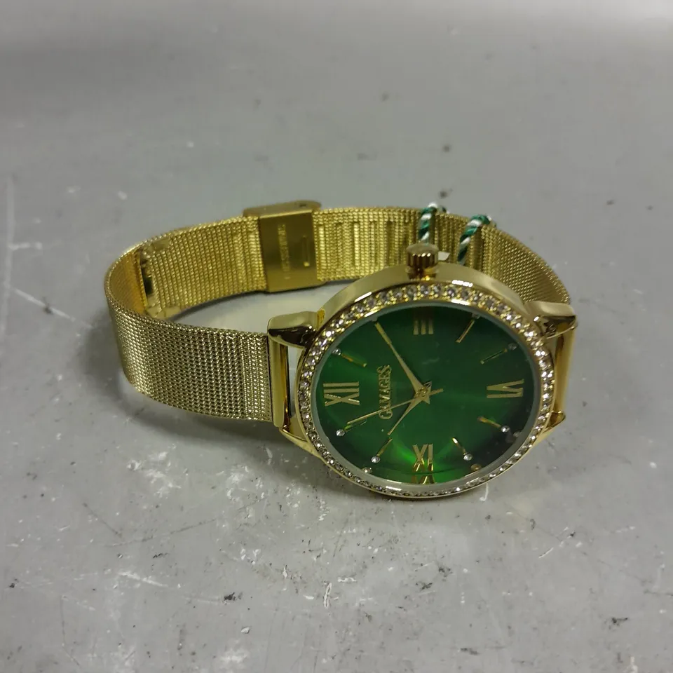 GAMAGES MIDNIGHT CRYSTAL GOLD GREEN DIAL WATCH 
