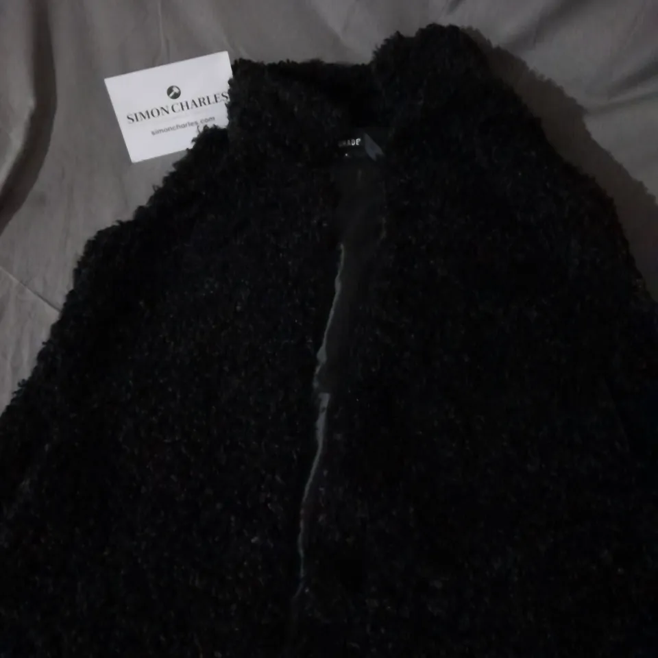 CENTIGRADE FAUX FUR SLEEVELESS COAT IN BLACK SIZE S