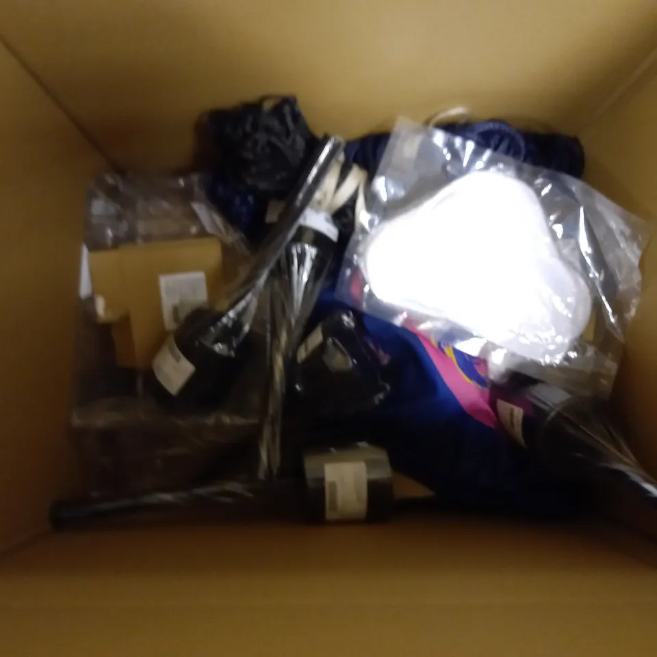 BOX OF APPROX 10 HOUSEHOLD ITEMS TO INCLUDE CRIMPIT SANDWICH MAKER, POSTURE HERO AND TOILET BRUSH
