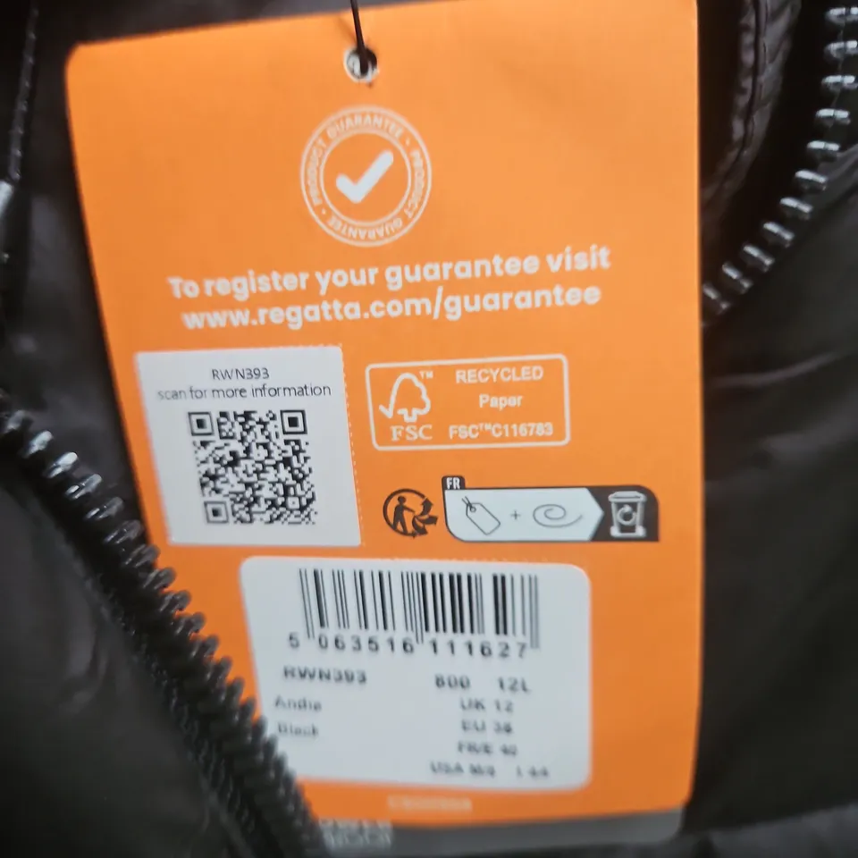 REGATTA GREAT OUTDOORS WOMEN'S PUFFER JACKET - BLACK, HOODED, UK 12