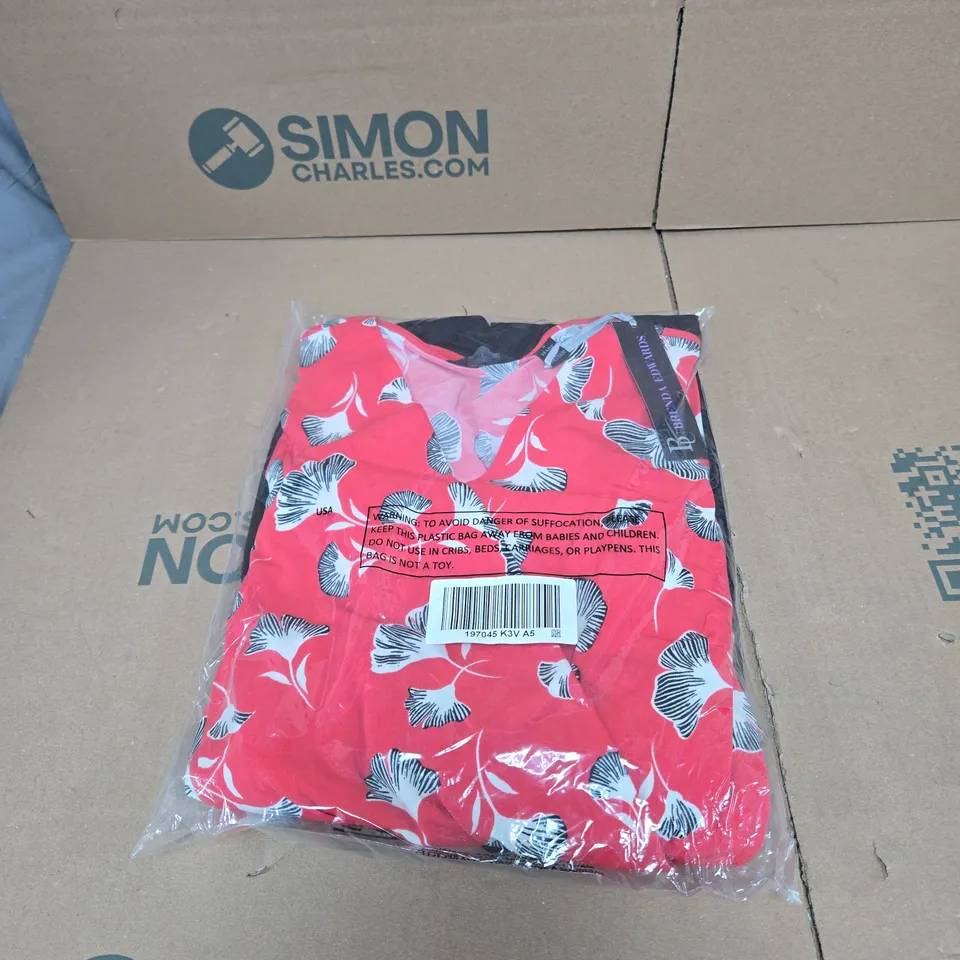 BRENDA EDWARDS JUMPSUIT WITH BLACK TROUSERS AND RED PATTERNED TOP SIZE SMALL. BAGGED WITH TAGS