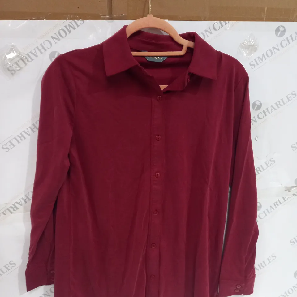 RUTH LANGSFORD SOFT COTTON SHIRT IN BURGUNDY SIZE S 