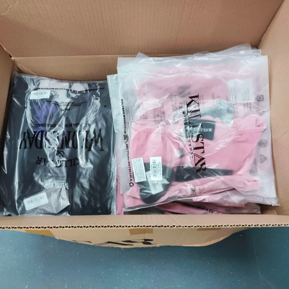 LOT OF APPROXIMATELY 60 BRAND NEW KILLSTAR CLOTHING ITEMS TO INCLUDE RAY OF JET BLACK WEDNESDAY TEES AND LOST IN SIN ZIP TOPS - VARIOUS SIZES