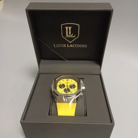 MENS LOUIS LACOMBE CHRONGRAPH WATCH – 3 SUB DIALS – YELLOW RUBBER STRAP