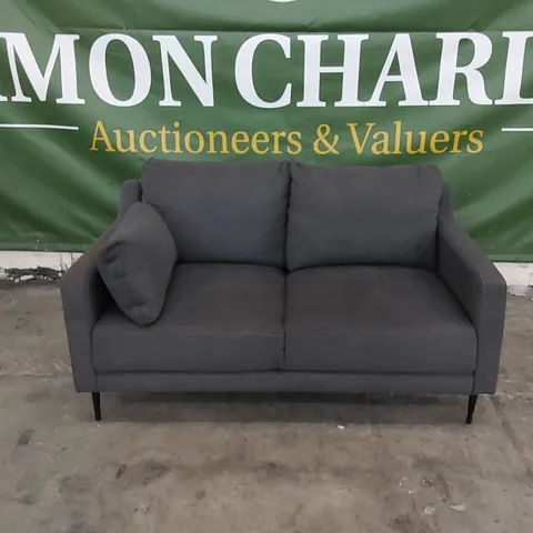 DESIGNER 2 SEATER SOFA UPHOLSTERED IN CHARCOAL FABRIC 