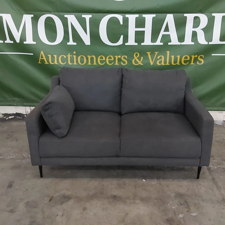 DESIGNER 2 SEATER SOFA UPHOLSTERED IN CHARCOAL FABRIC 