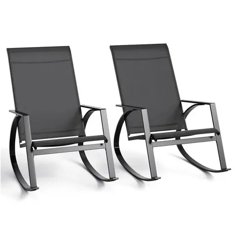 BOXED GARVEE OVERSIZED PATIO ROCKING CHAIR SET OF 2 - STURDY METAL FRAME - BREATHABLE GRAY TEXTILENE