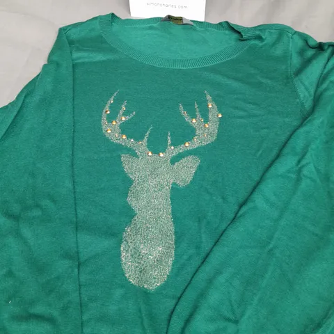 RUTH LANGSFORD LADIES GREEN SEQUINED CHRISTMAS JUMPER SIZE 2XL