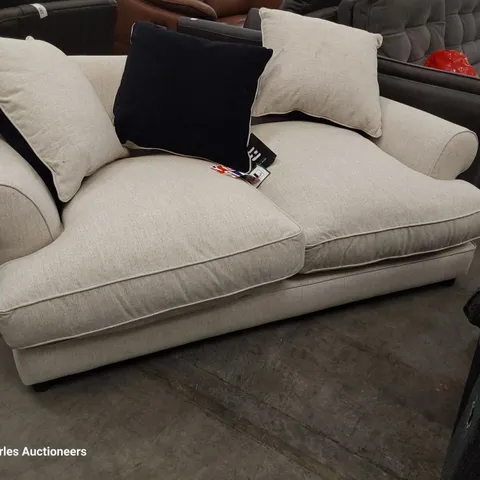 QUALITY BRITISH DESIGNER LOUNGE Co. TWO SEATER SOFA WITH REVERSIBLE SCATTER CUSHIONS NATURAL FABRIC