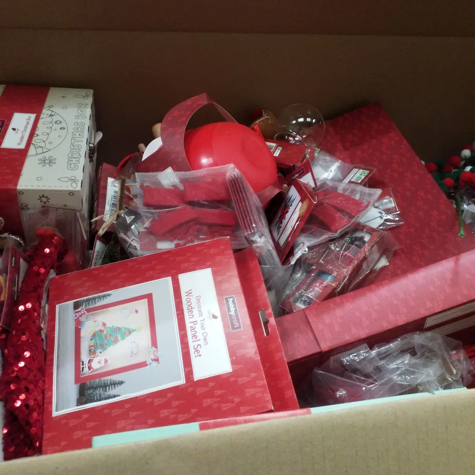 PALLET CONTAINING ASSORTED CHRISTMAS PRODUCTS & DECORATIONS INCLUDING BAKING SET, WOODEN CHRISTMAS BOX, FLAT PACK CHRISTMAS EVE BOX, POP UP ADVENT CALENDAR & MIRROR BALLS