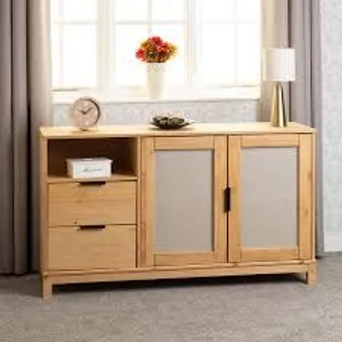 BOXED CORONA RATTAN 2 DOOR 2 DRAWER SIDEBOARD - DISTRESSED WAX PINE/RATTAN EFFECT (1 BOX)