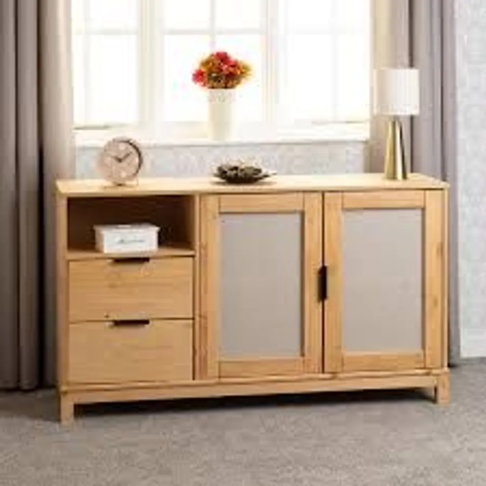 BOXED CORONA RATTAN 2 DOOR 2 DRAWER SIDEBOARD - DISTRESSED WAX PINE/RATTAN EFFECT (1 BOX)