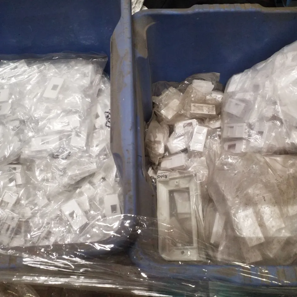 PALLET CONTAINING ASSORTED PRODUCTS INCLUDING USB KEYBOARD AND OPTICAL MOUSE PACKS, 1/2" HOSE MENDERS, CAPS & ETHERNET WALL PLATES