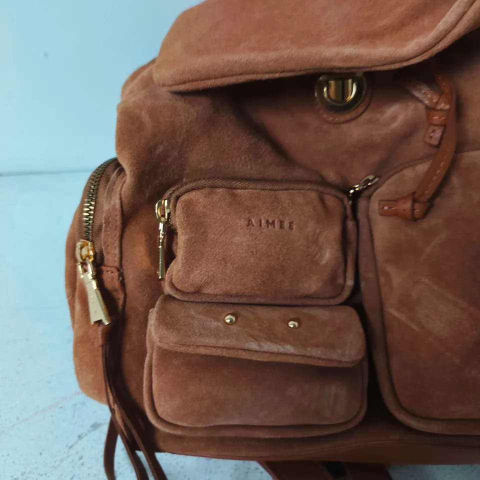 AIMEE SUEDE LEATHER SHOULDER BAG – BROWN WITH FRONT POCKETS