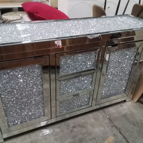 GLASS TV CABINET WITH STORAGE WITH GLASS CRYSTALS 