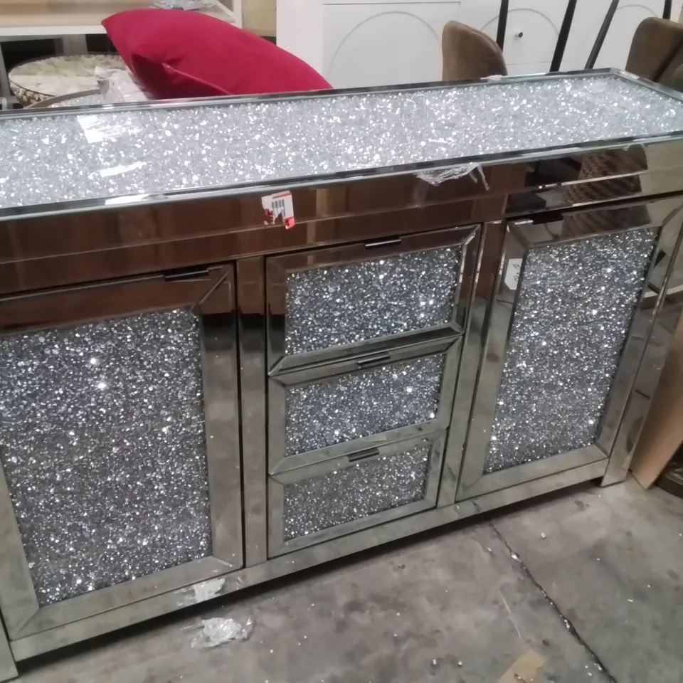 GLASS TV CABINET WITH STORAGE WITH GLASS CRYSTALS 