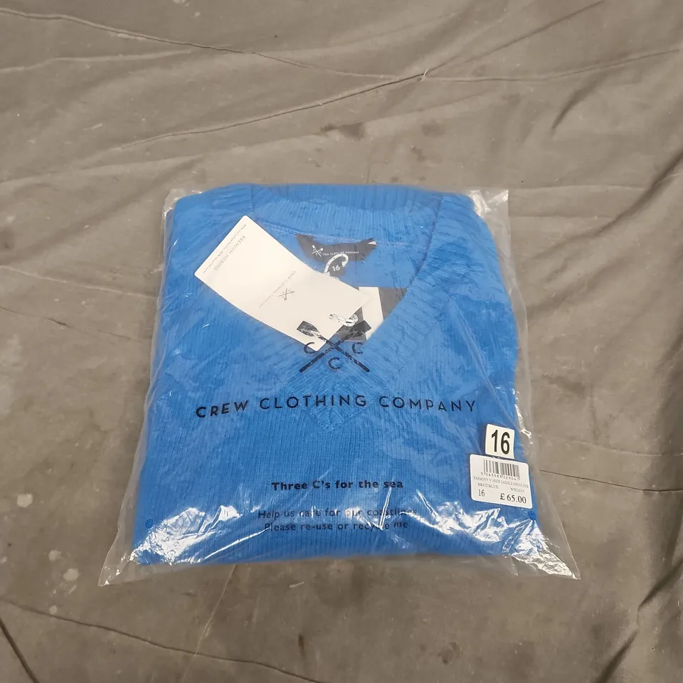 CREW CLOTHING HARMONY V-NECK SADDLE SHOULDER KNIT – UK 16 – BRIGHT BLUE