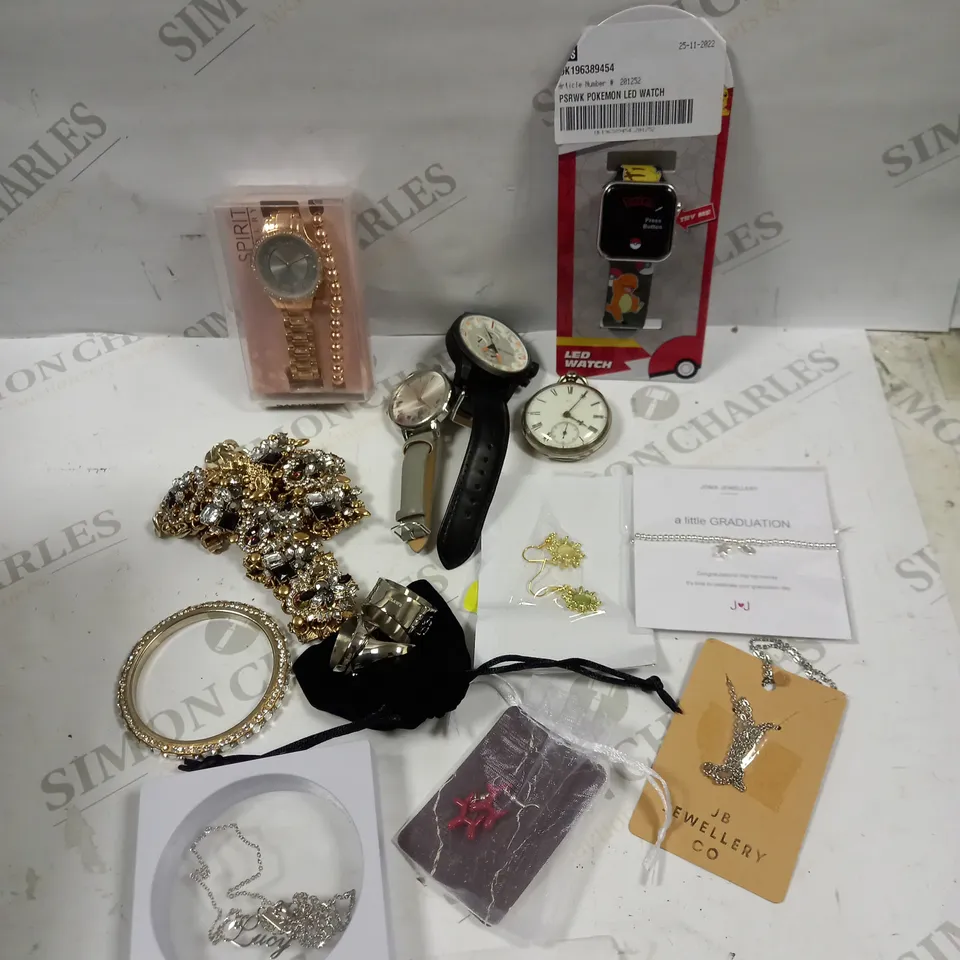 BOX OF APPROXIMATELY 30 ASSORTED JEWELLERY PRODUCTS TO INCLUDE WATCHES, BANGLES, RINGS ETC  