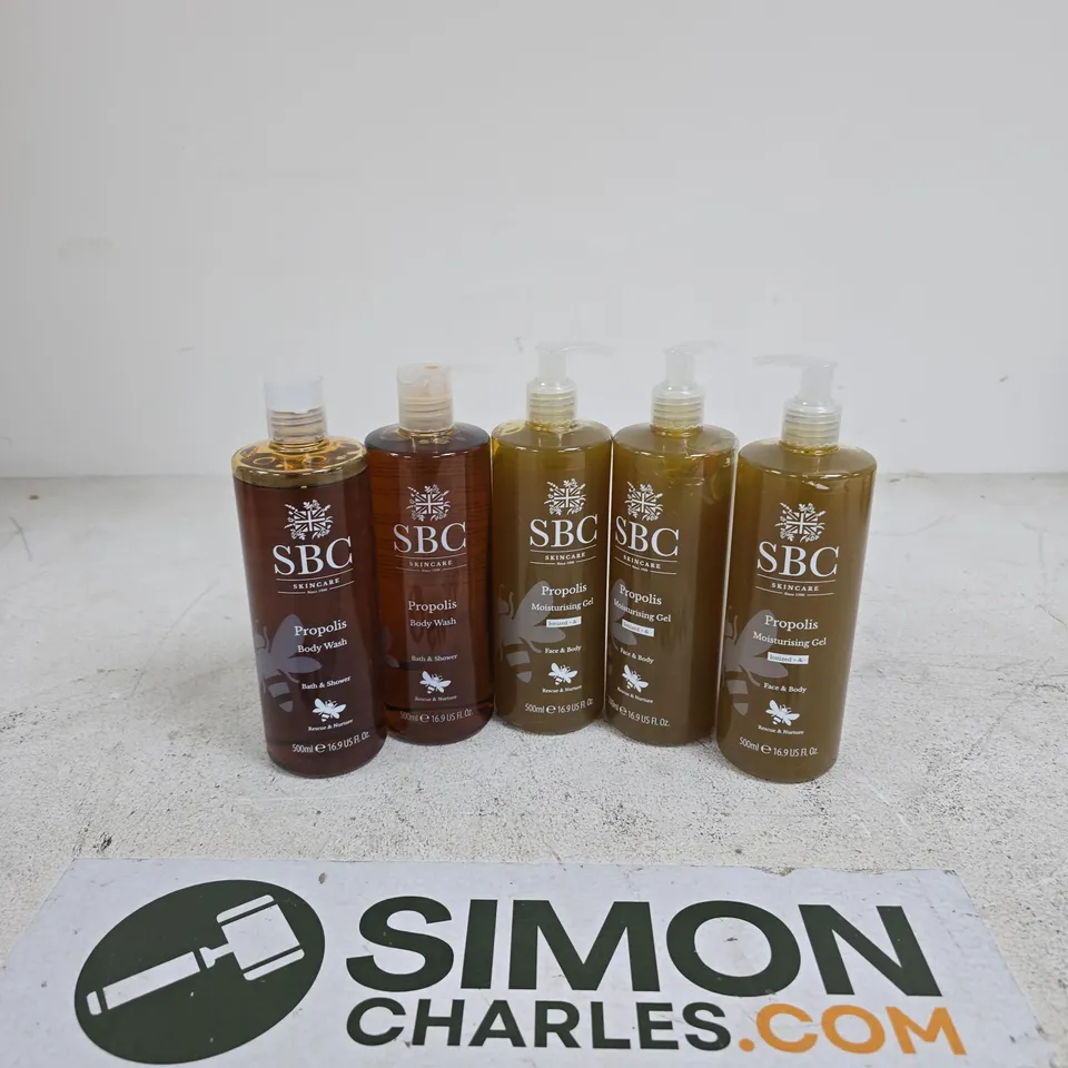 LOT OF 5 ASSORTED SBC PRODUCTS TO INCLUDE BODY WASH AND MOISTURIZING GEL