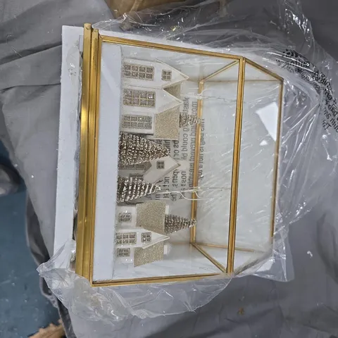 HOME STORIES PRE LIT SNOW VILLAGE IN GLASS HOUSE