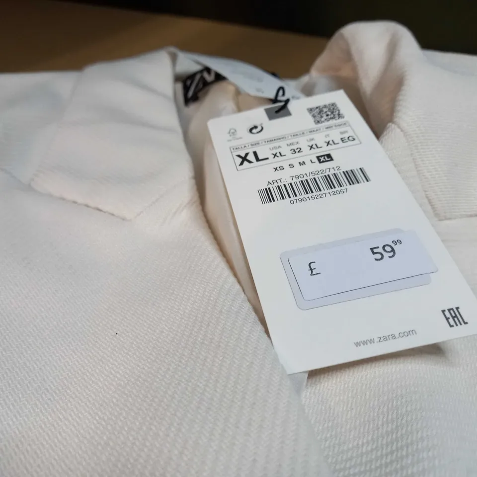 ZARA OFF WHITE TEXTURED GOLD BUTTON DETAILED WOMENS BLAZER - XL