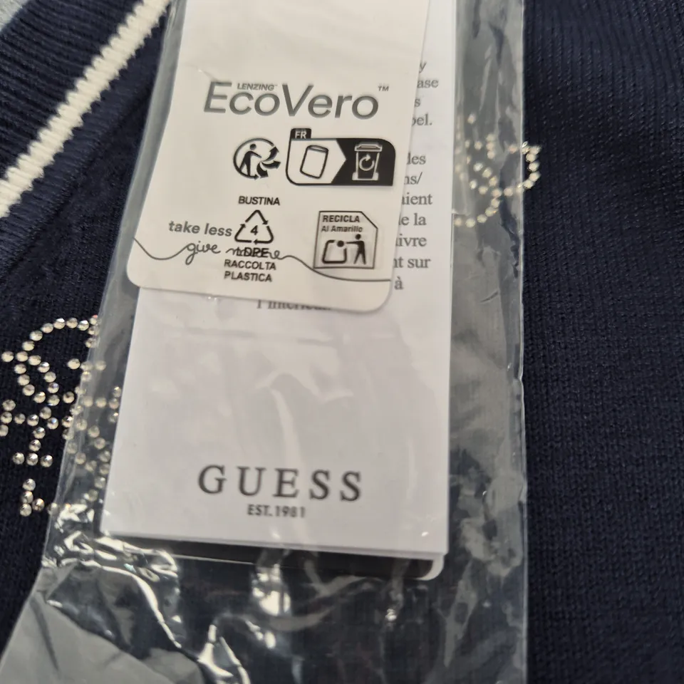 GUESS NAVY CARDIGAN WITH ECOVERO FABRIC – WOMEN'S KNITWEAR, SIZE M