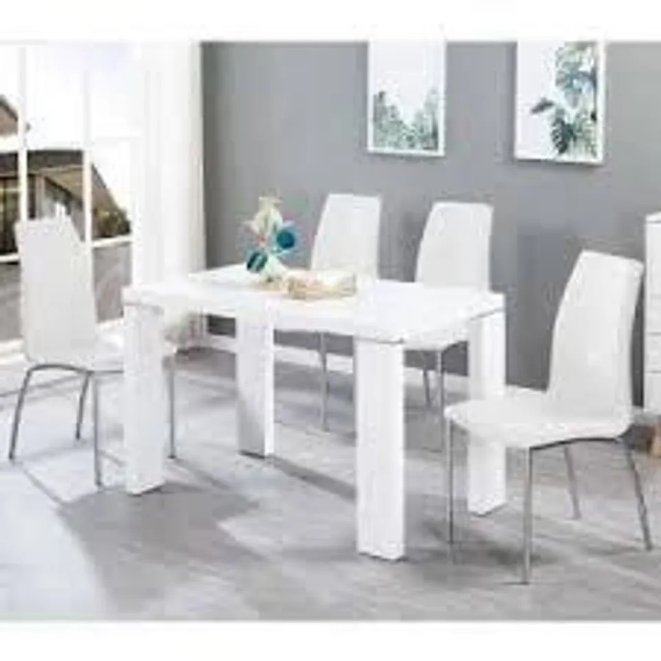 BOXED ENZO DINING TABLE IN SUPER WHITE GLASS AND WHITE HIGH GLOSS (2 BOXES)
