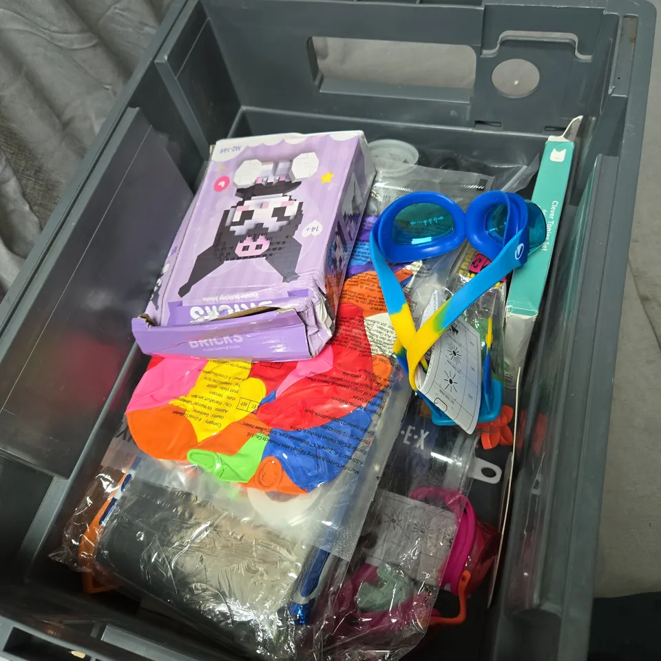 BOX OF ASSORTED TOYS INCLUDING TOY VAN  AND CHALK MARKERS 