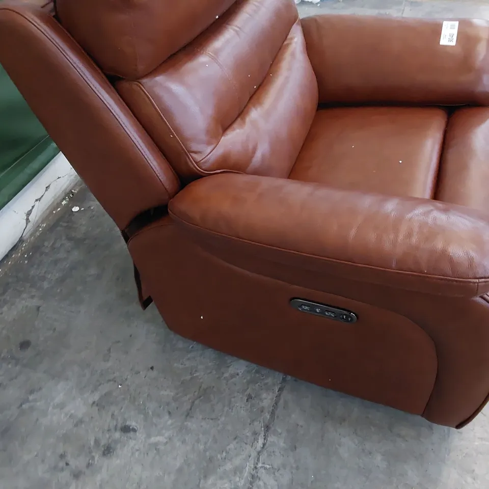 DESIGNER POWER RECLINING EASY CHAIR CHESTNUT LEATHER 