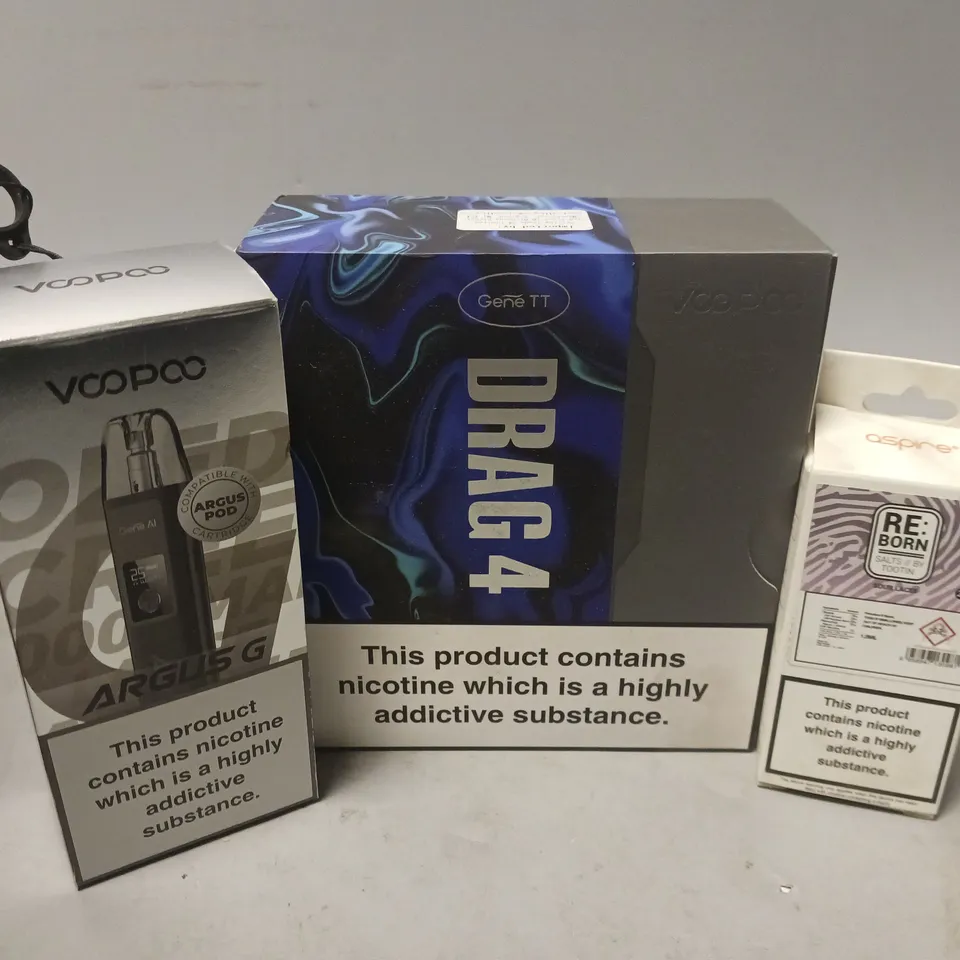 APPROXIMATELY 20 VAPES, E-CIGARETTES & ACCESSORIES TO INCLUDE VOOPOO ARGUS G, ASPIRE POD 3 PACK, VOODOO DRAG 4, ETC
