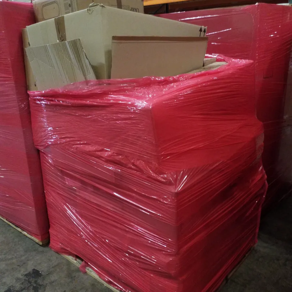 PALLET CONTAINING ASSORTED PRODUCTS INCLUDING EXERCISE BIKE, BLADELESS FAN, WHOLE FRUIT JUICE & CAMPING CHAIR