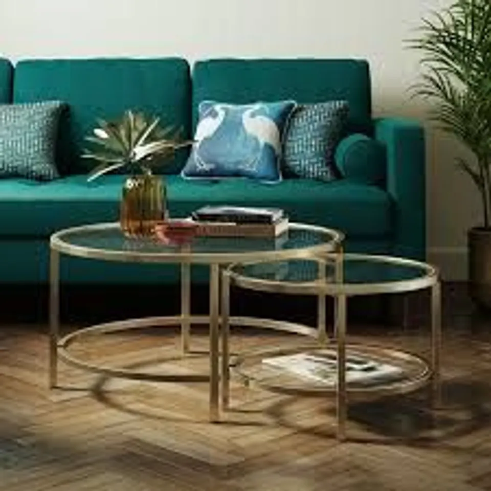 BOXED SOFIA GLASS COFFEE NEST OF TABLES - GOLD (1 BOX)