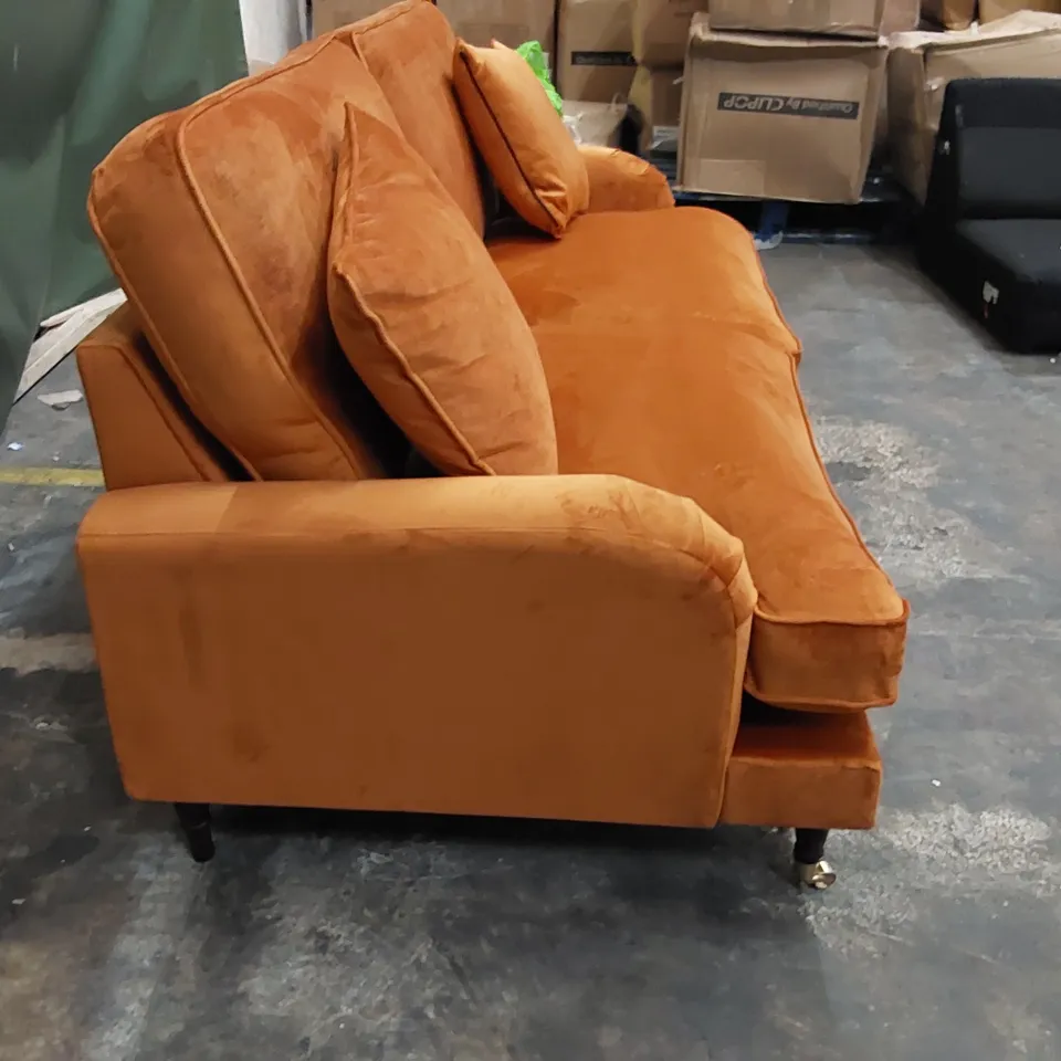 QUALITY DESIGNER 2 SEATER SOFA ORANGE VELVET FABRIC 
