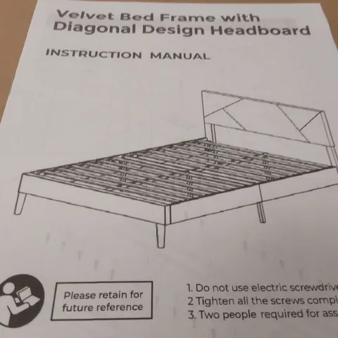 BOXED VELVET BEDFRAME & DIAGONAL HEADBOARD - KING SIZE, GREY (1 BOX)
