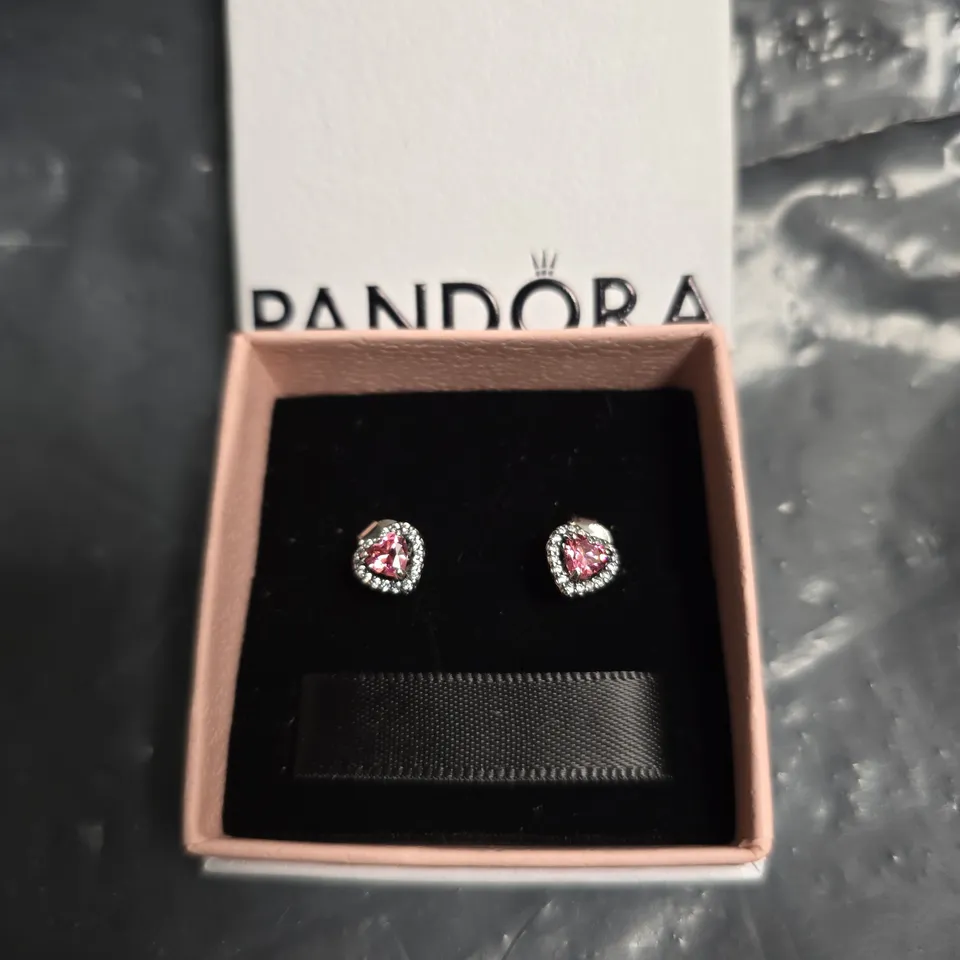 PANDORA PINK HEART STUD EARRINGS IN PRESENTATION BOX