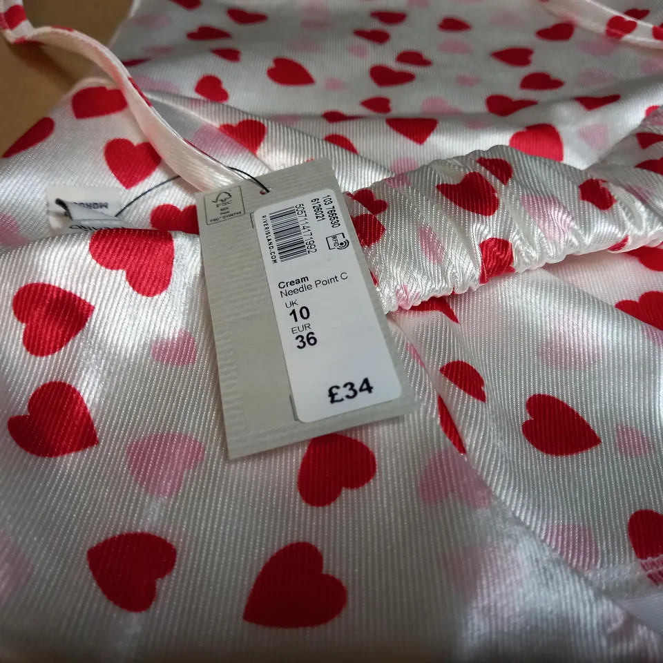 RIVER ISLAND CREAM DRESS WITH HEART PATTERN - UK 10