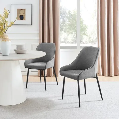 BOXED OPHELIA LUXURY FABRIC UPHOLSTERED DINING CHAIR WITH METAL LEGS - GREY