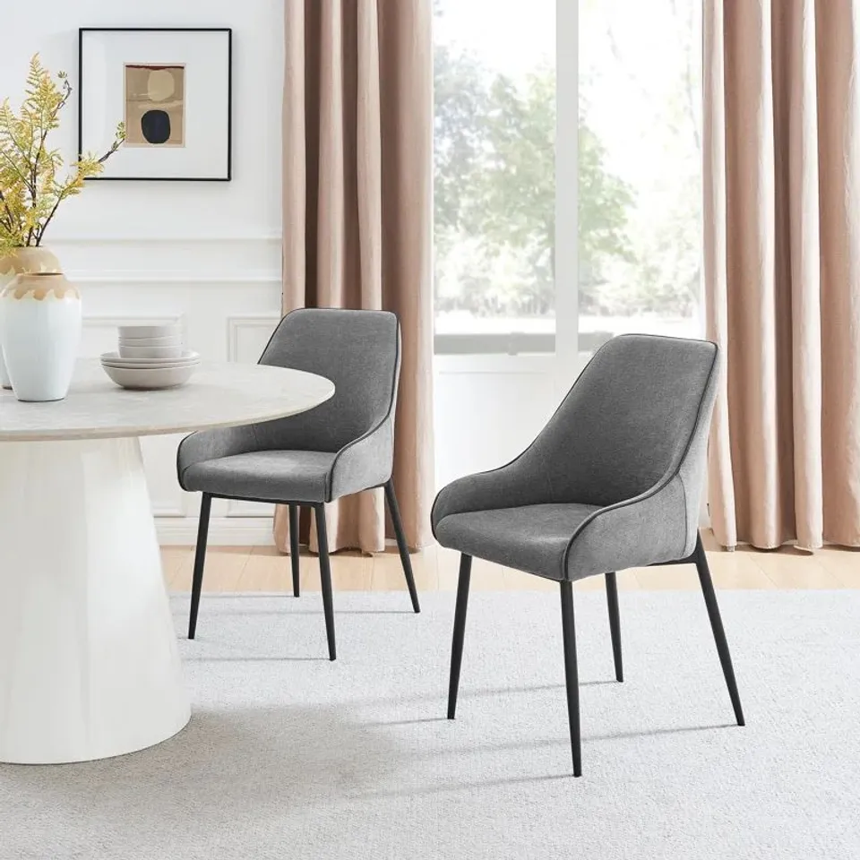 BOXED OPHELIA LUXURY FABRIC UPHOLSTERED DINING CHAIR WITH METAL LEGS - GREY