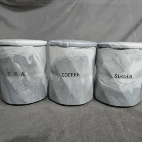 MARBLE-PATTERN CERAMIC CANISTERS SET OF 3 – TEA, COFFEE & SUGAR