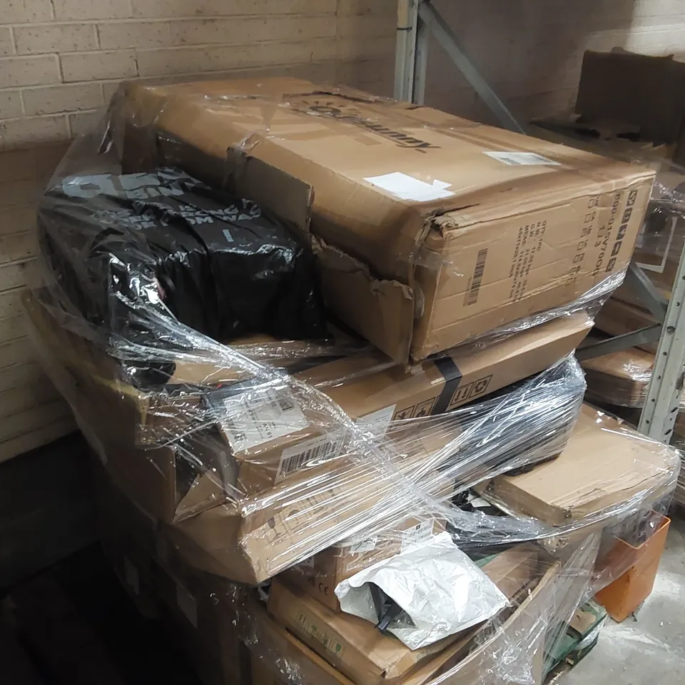 PALLET CONTAINING APPROXIMATELY 20 ASSORTED HOUSEHOLD PRODUCTS INCLUDING MINI SUITCASE, COMPUTER DESK, BALANCE BIKE ETC.