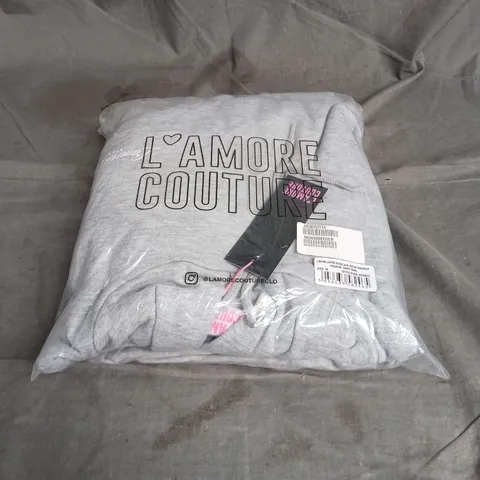 BAGGED L'AMORE COUTURE HOODIE AND JOGGER TRACKSUIT IN GREY MARL SIZE 14