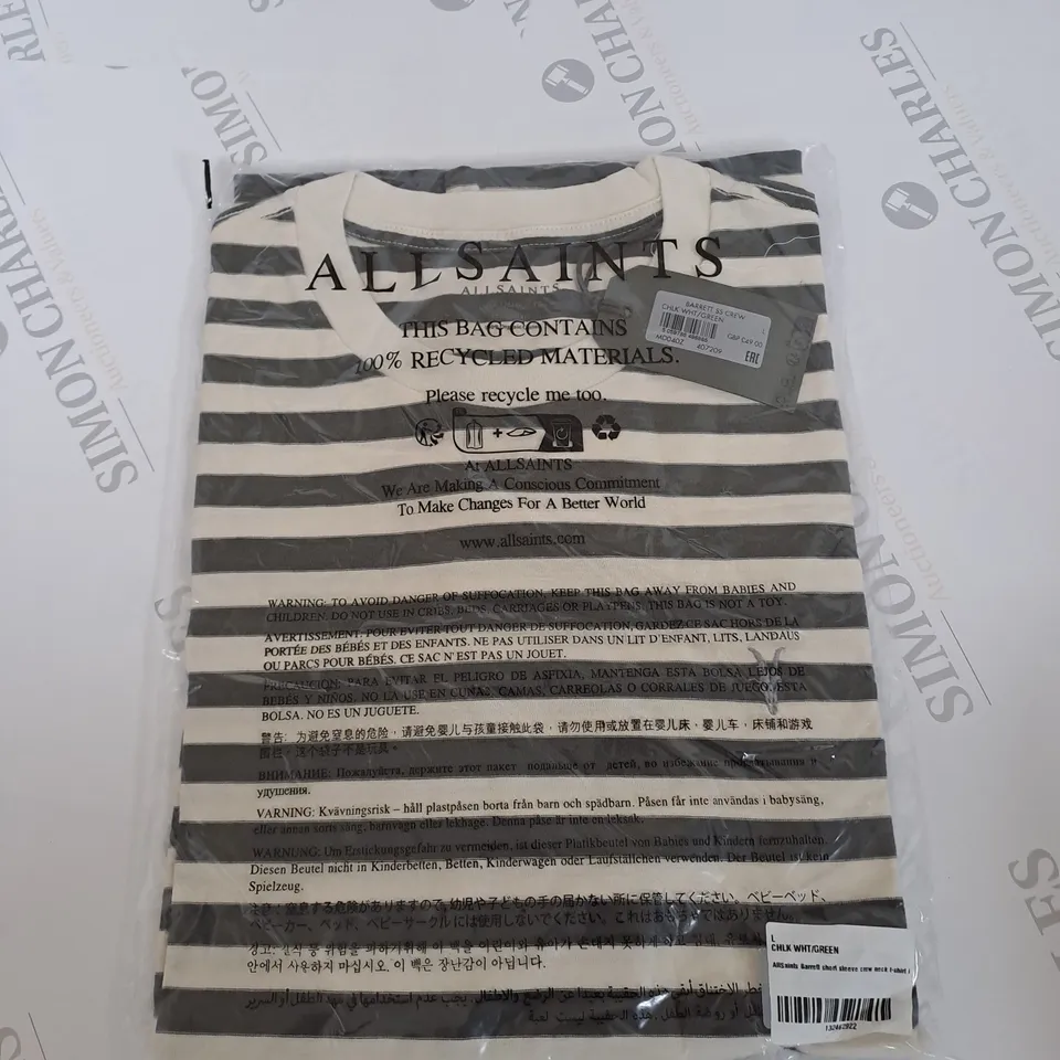 BAGGED ALL SAINTS BARRETT SHORT SLEEVE CREW NECK T-SHIRT SIZE L