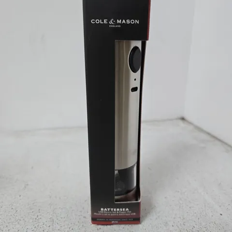 BOXED COLE & MASON BATTERSEA USB ELECTRIC SALT & PEPPER MILL