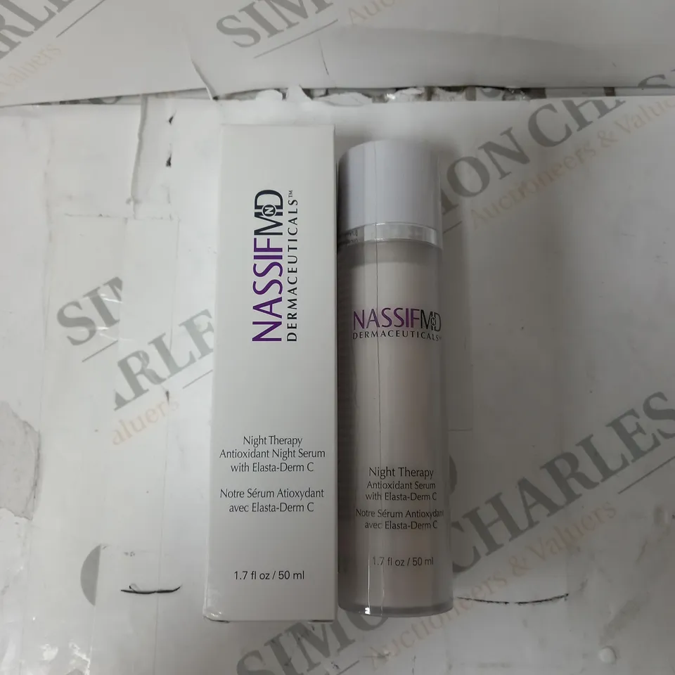 BOXED NASSIFMD DERMACEUTICALS NIGHT THERAPY ANTIOXIDANT SERUM.