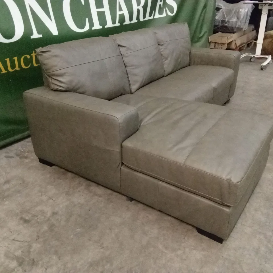 HAMPSHIRE ITALIAN LEATHER LEFT HAND 3 SEATER CHAISE - VINTAGE GREY RRP £1699