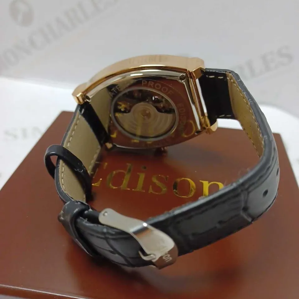 EDISON AUTOMATIC PART SKELETON DIAL LEATHER STRAP WRISTWATCH